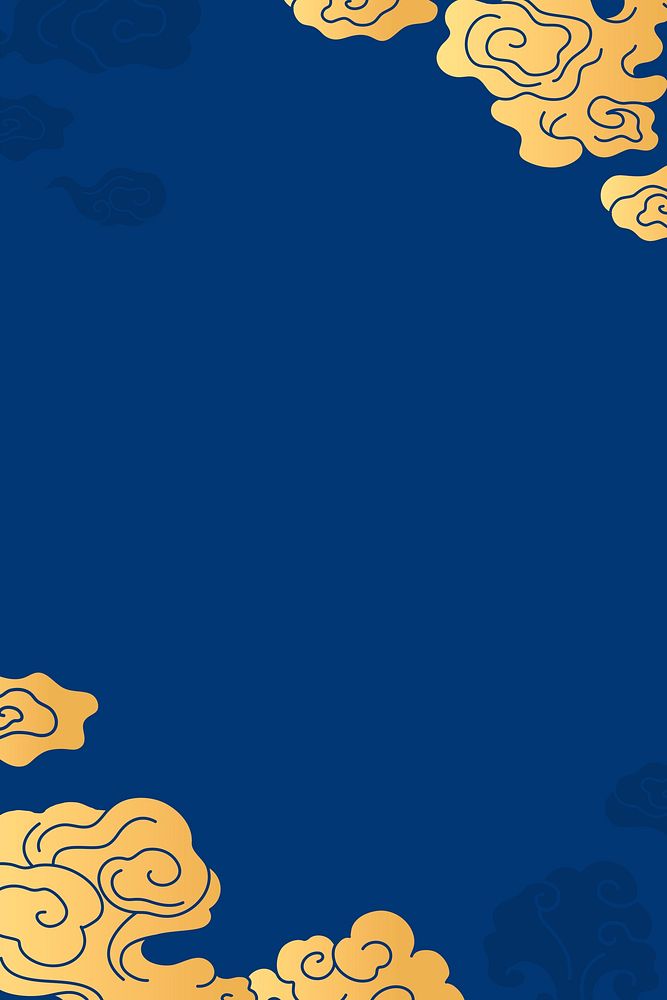 Oriental cloud background, blue & gold phone wallpaper psd