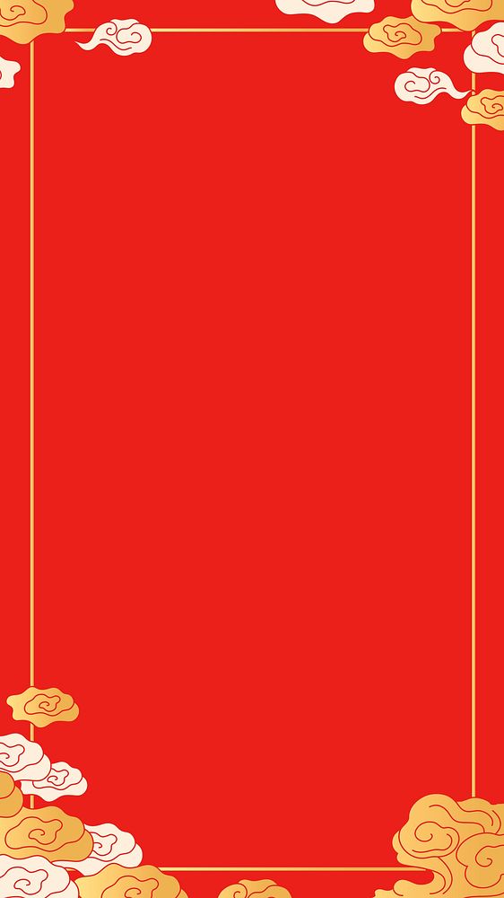 Red oriental frame, Chinese cloud illustration psd