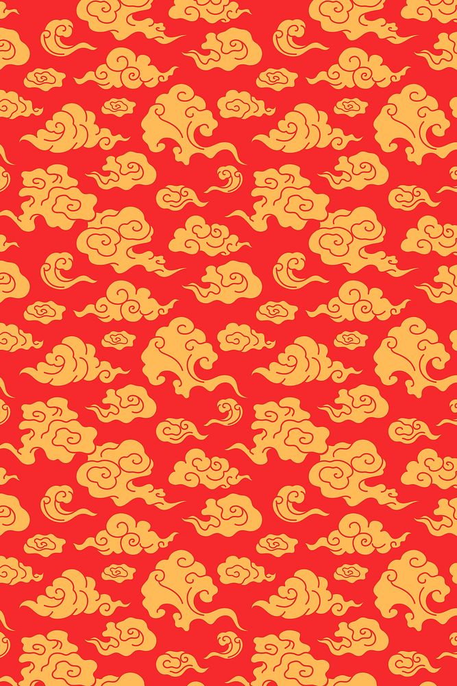 Cloud phone background, red oriental illustration psd