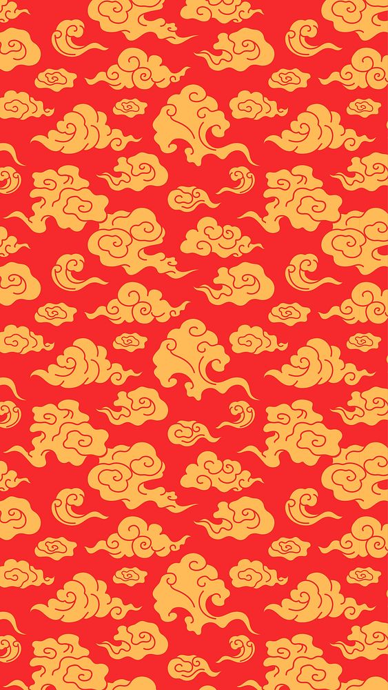 Oriental phone wallpaper, red cloud pattern illustration vector