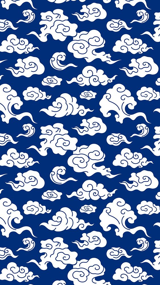 Chinese cloud wallpaper, blue oriental pattern psd