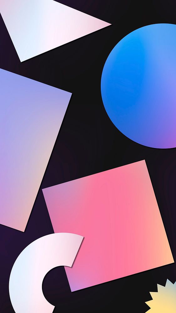 Abstract memphis phone wallpaper, holographic geometric shapes psd