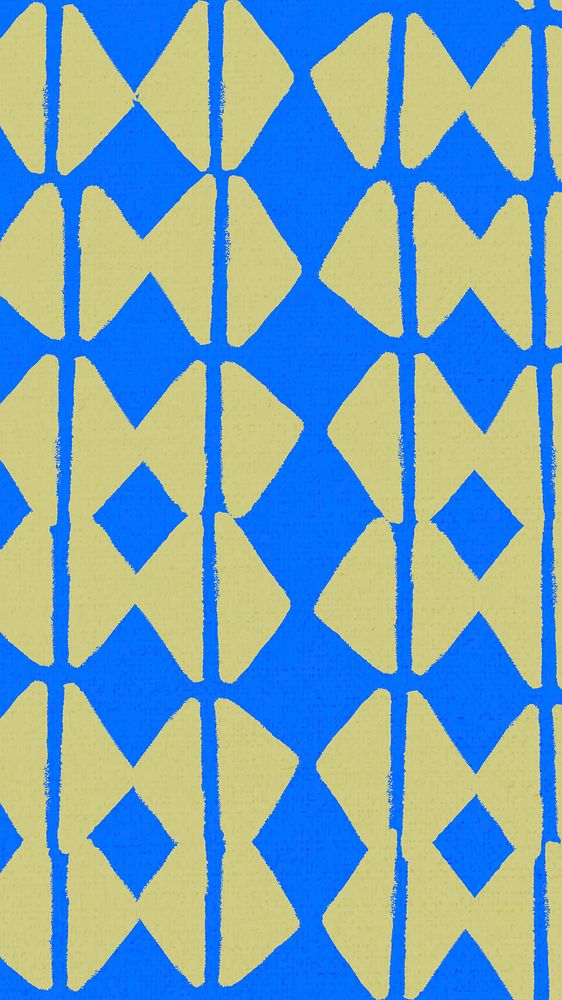 Block print pattern mobile wallpaper, fabric iPhone background vector in blue