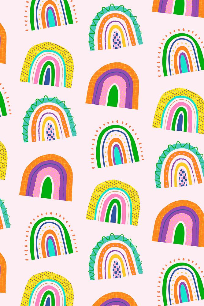 Funky rainbow pattern, doodle background vector
