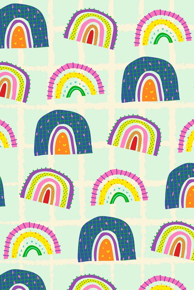 Funky rainbow pattern, doodle background vector