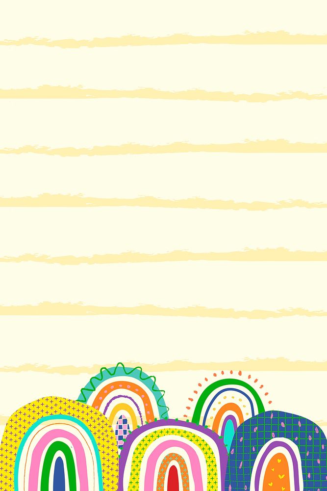 Rainbow background, funky doodle on yellow psd