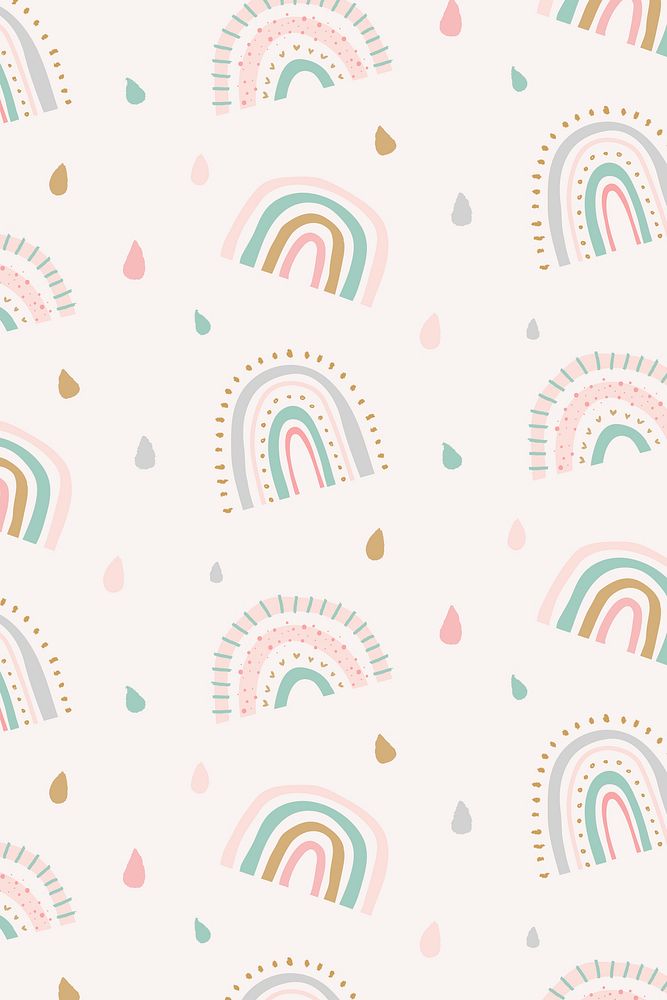 Cute rainbow pattern, doodle background vector