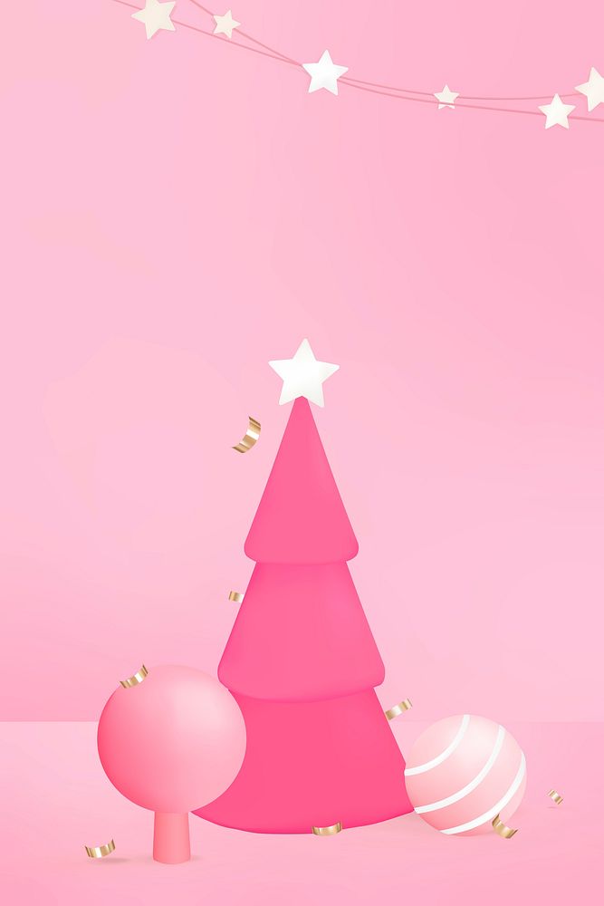 Pink 3D Christmas background, festive design