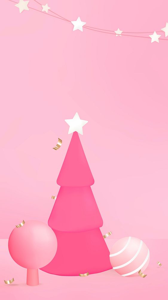 Pink Christmas mobile wallpaper, cute 3D girly background