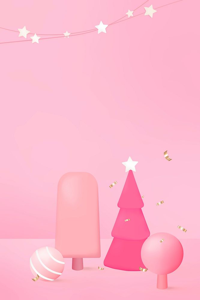 Xmas background, pink festive 3D design, season&rsquo;s greetings vector