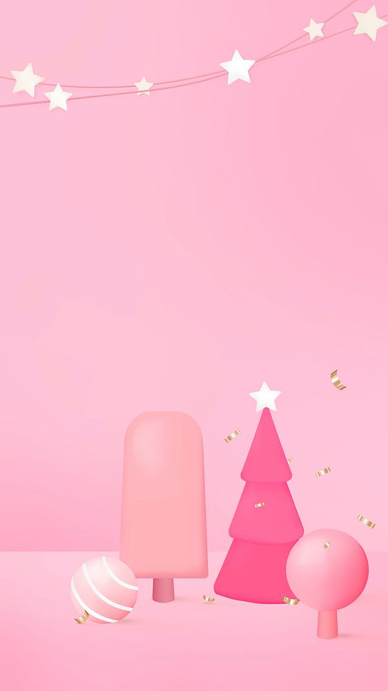 Pink Christmas iPhone wallpaper, cute 3D girly background vector