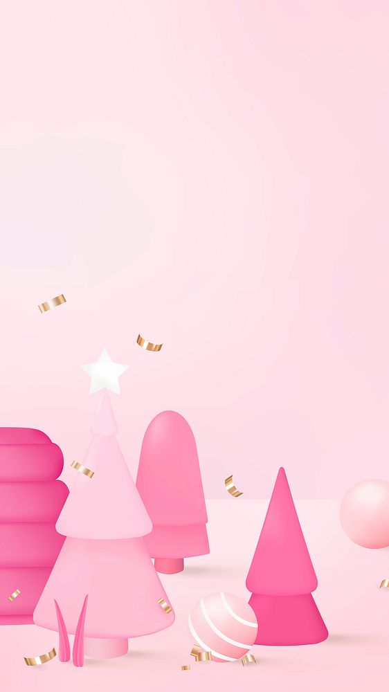 Pink Christmas mobile wallpaper, cute 3D girly background