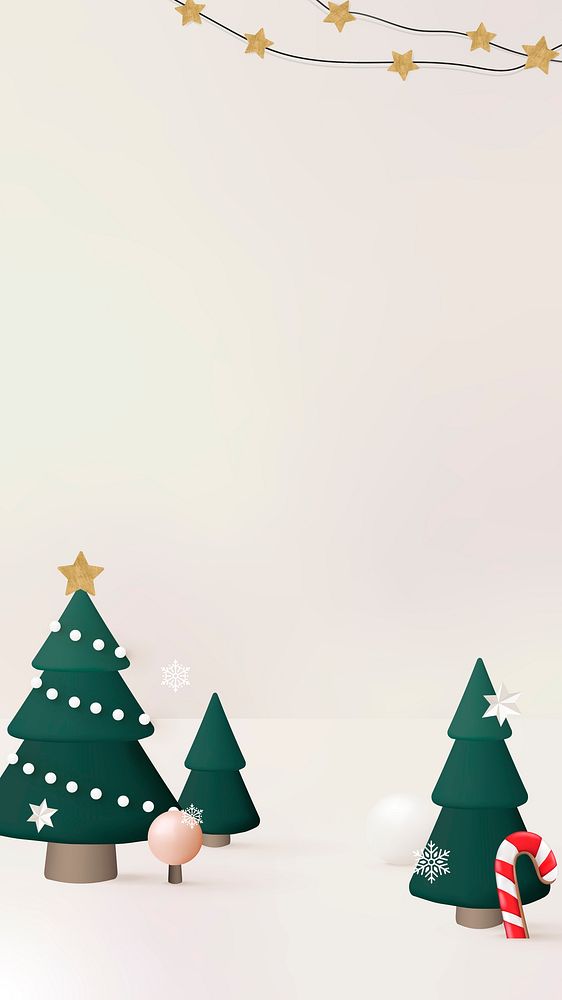 Cute Christmas mobile wallpaper, 3D Christmas tree and candy cane background vector