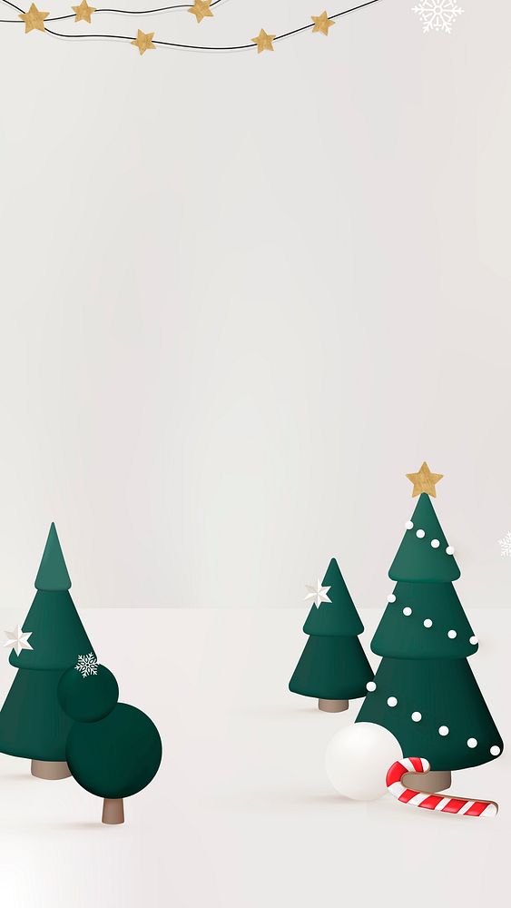 Cute Christmas mobile wallpaper, 3D Christmas tree and candy cane background