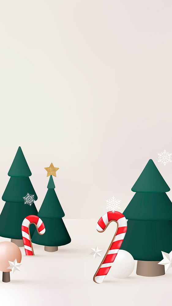 Cute Christmas iPhone wallpaper, 3D Christmas tree and candy cane background