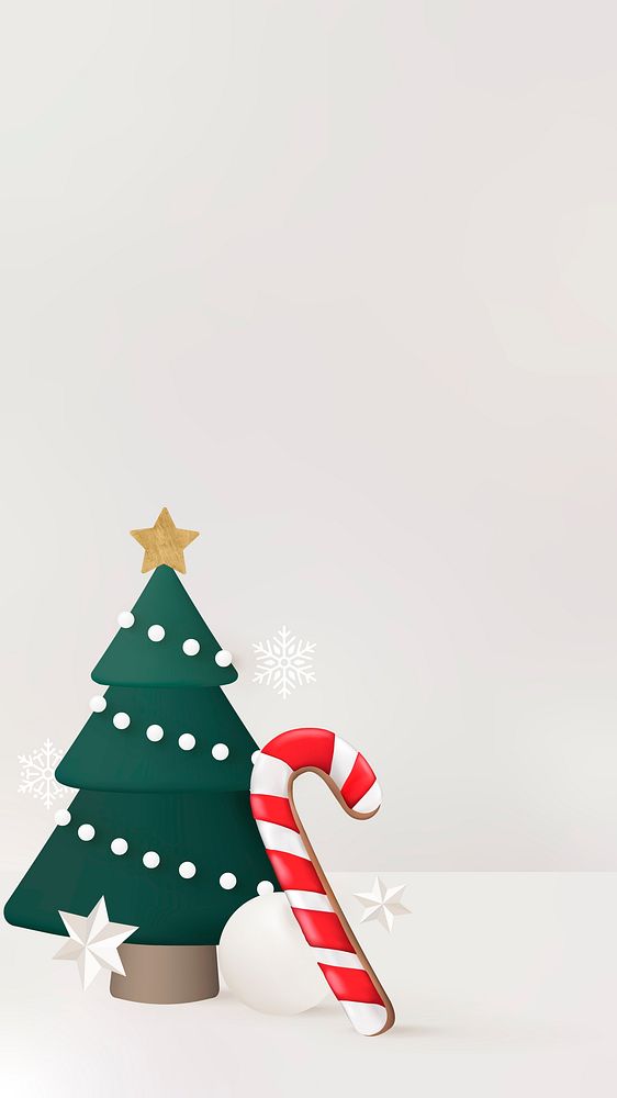 Cute Christmas iPhone wallpaper, 3D Christmas tree and candy cane background