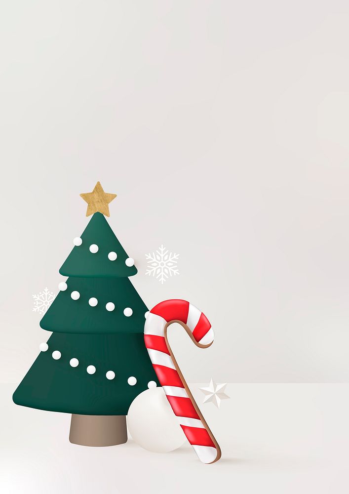 Winter holidays background, 3D Christmas tree and candy cane vector