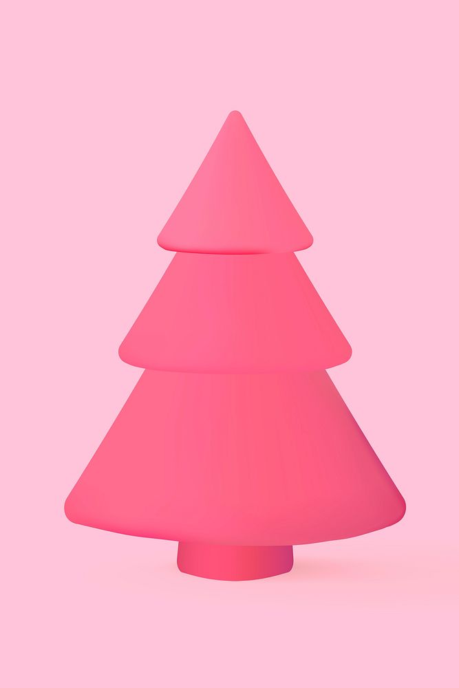 Pink cute Christmas tree, 3D holiday decor vector