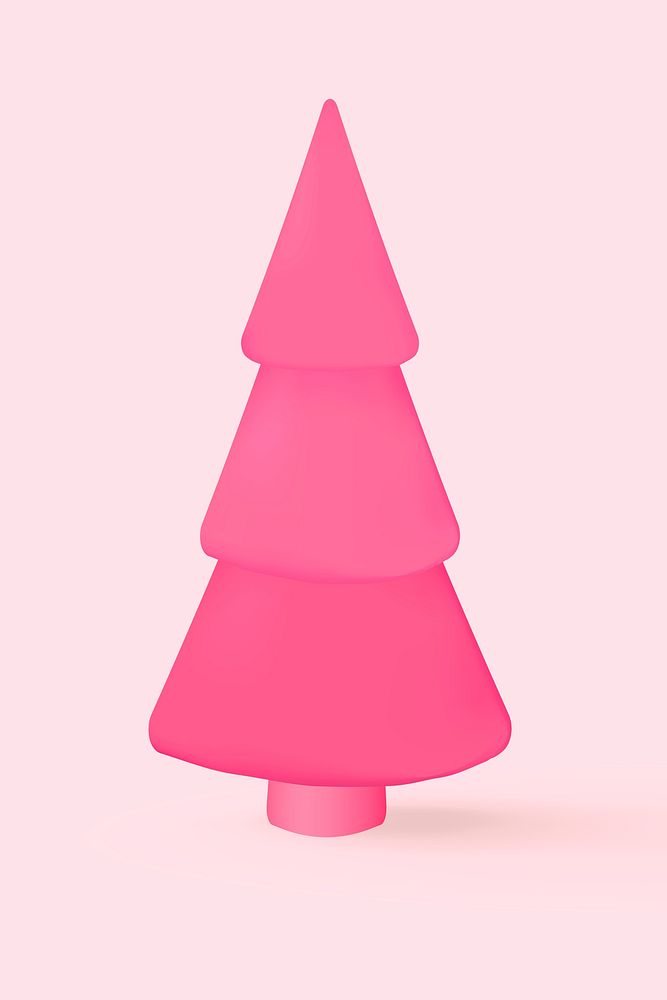 Pink cute Christmas tree, 3D holiday decor psd