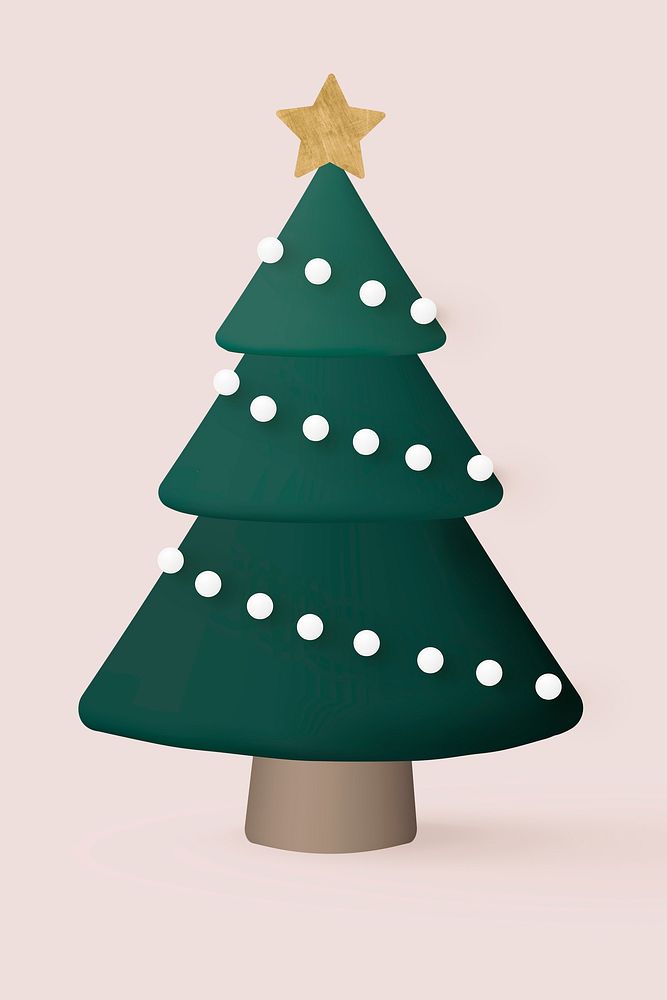 Christmas tree, cute 3D festive decoration vector