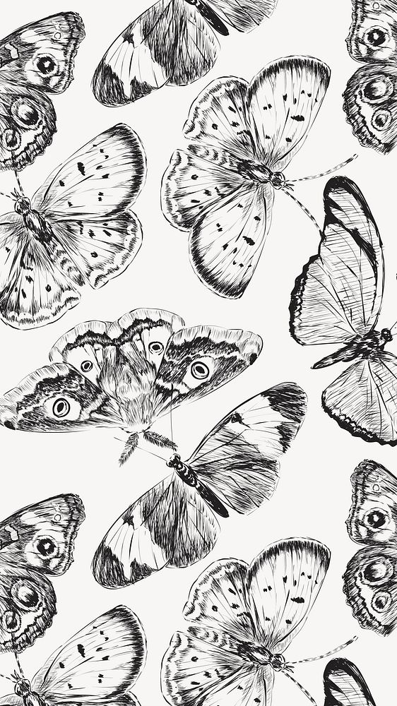 Vintage butterfly mobile wallpaper, black pattern