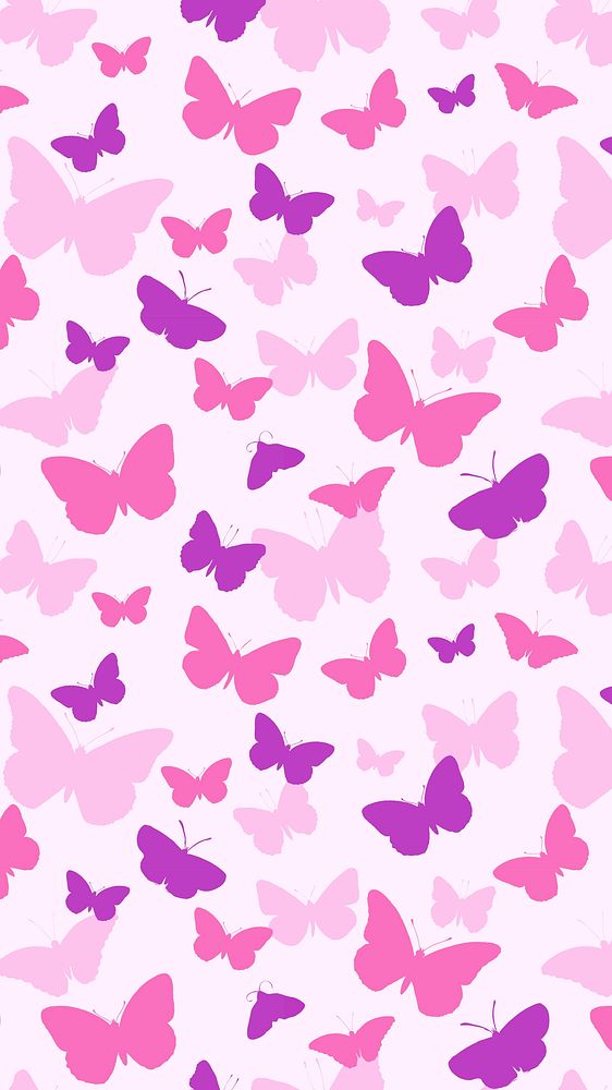 Pink phone wallpaper, butterfly background vector