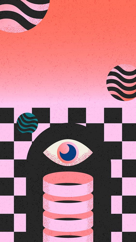 Surreal eye mobile wallpaper, pink background vector