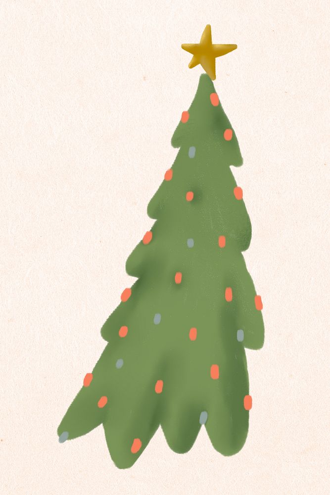 Christmas tree doodle psd, cute illustration
