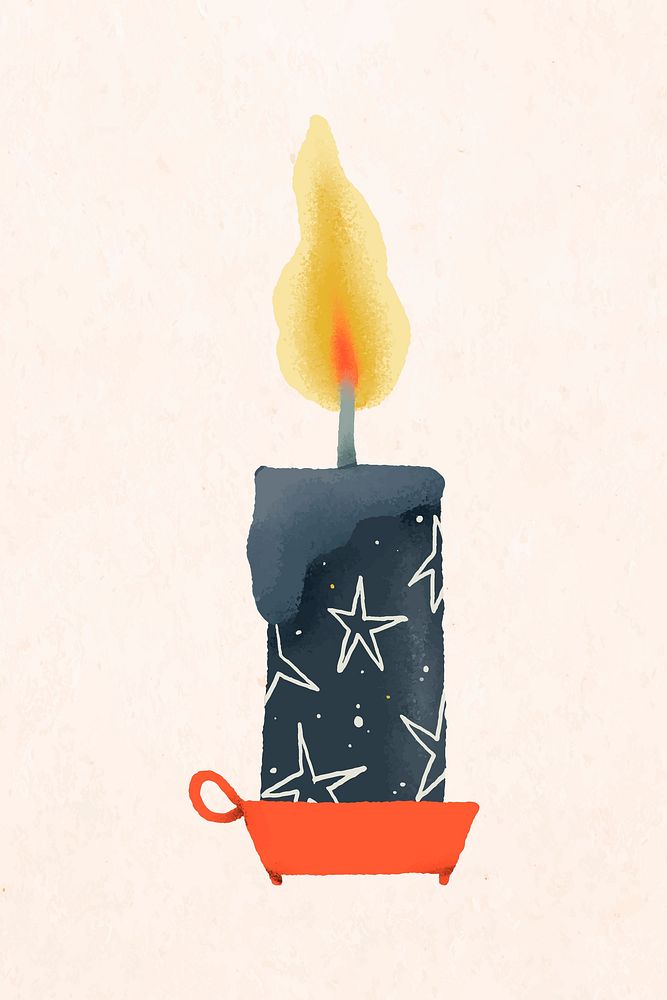 Christmas sticker, candle vector, hand drawn illustration