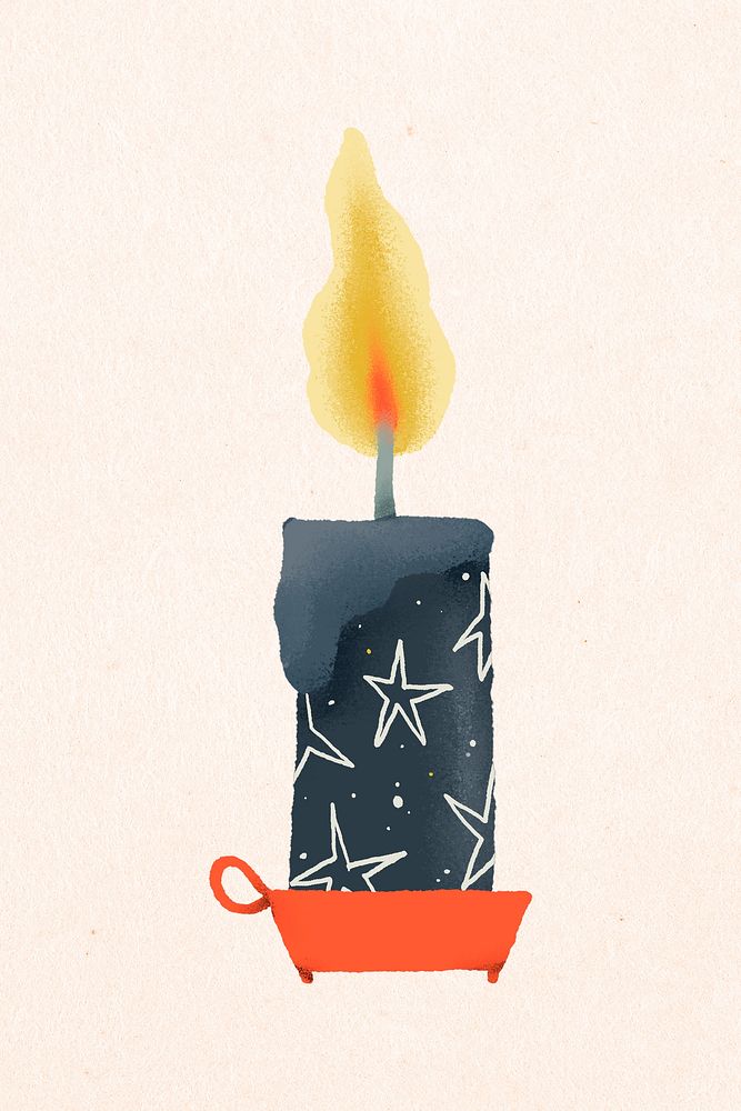 Blue candle, Christmas hand drawn psd, cute winter holidays illustration