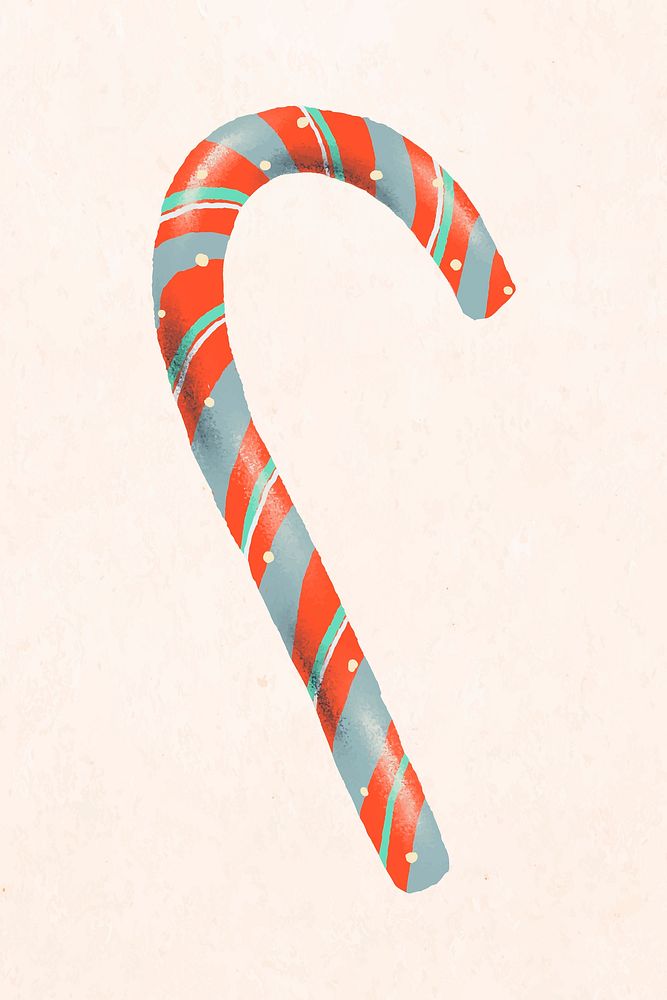 Christmas candy cane sticker, cute hand drawn illustration vector