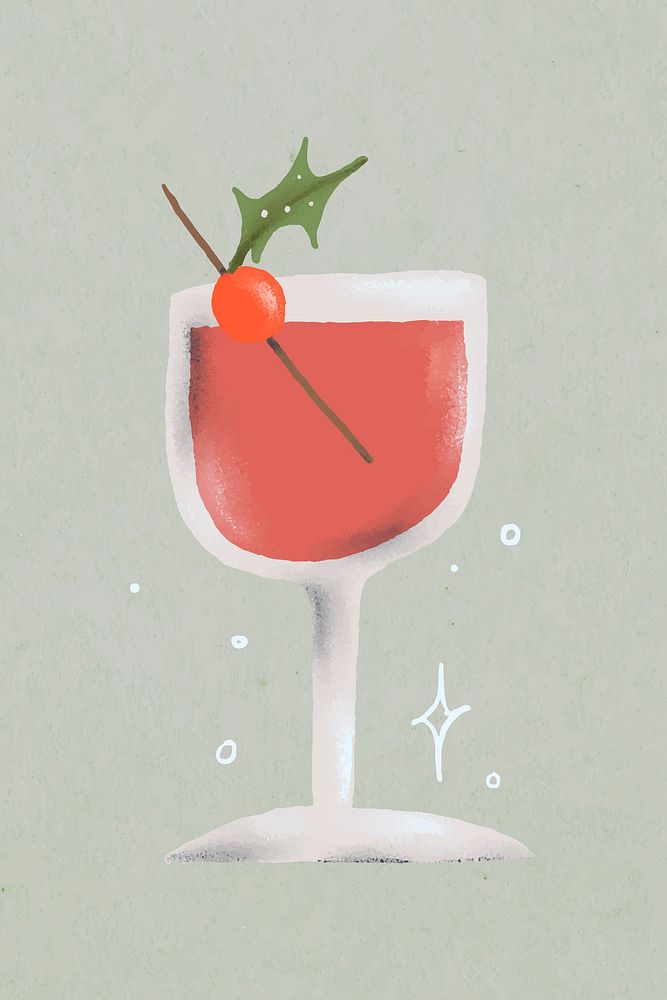 Cocktail doodle, Christmas drink hand drawn vector, cute winter holidays illustration