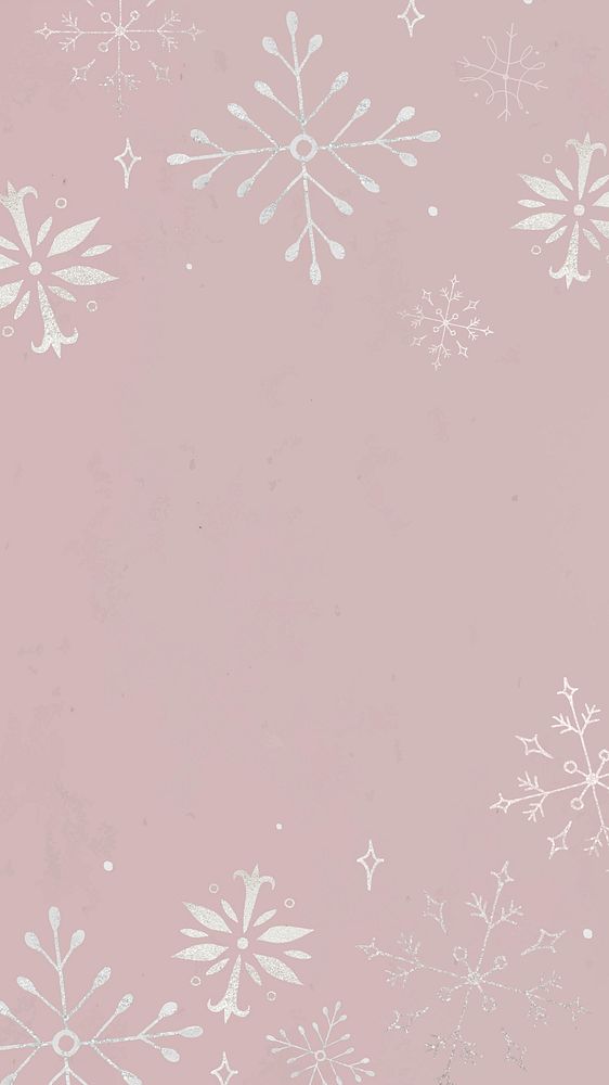 Pink iPhone wallpaper, winter snowflake frame illustration