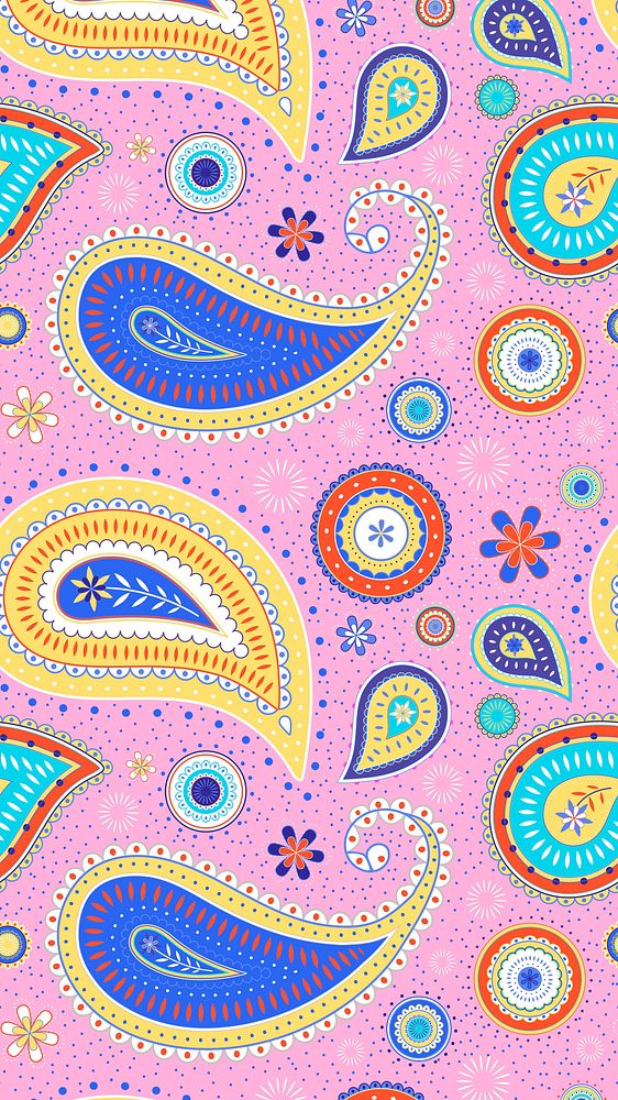 Pink paisley phone wallpaper, Indian mandala pattern vector