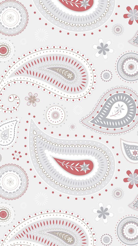 Feminine phone wallpaper, red paisley pattern background vector