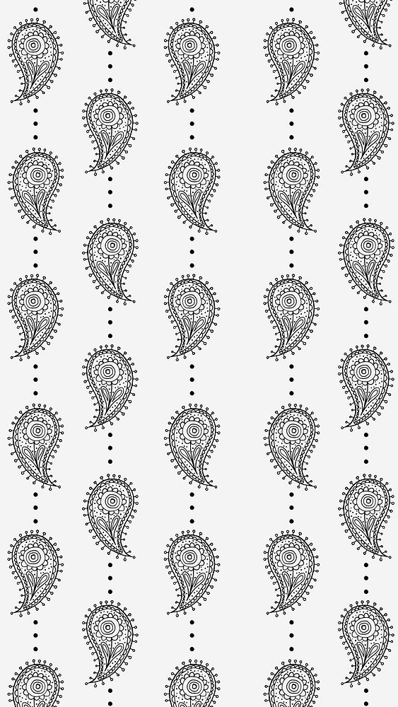White Indian paisley phone wallpaper, traditional pattern background vector