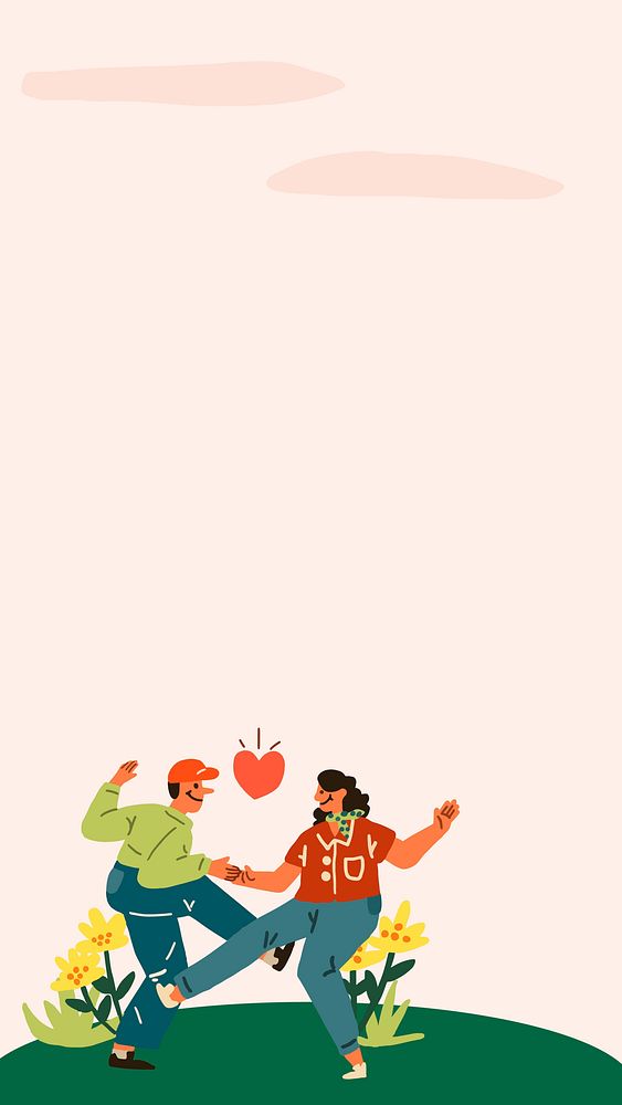 Dancing couple Instagram story background, Valentine&rsquo;s doodle border vector