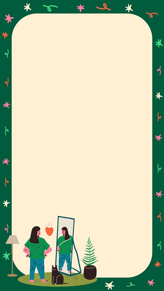 Green funky Instagram story frame, woman cartoon background vector