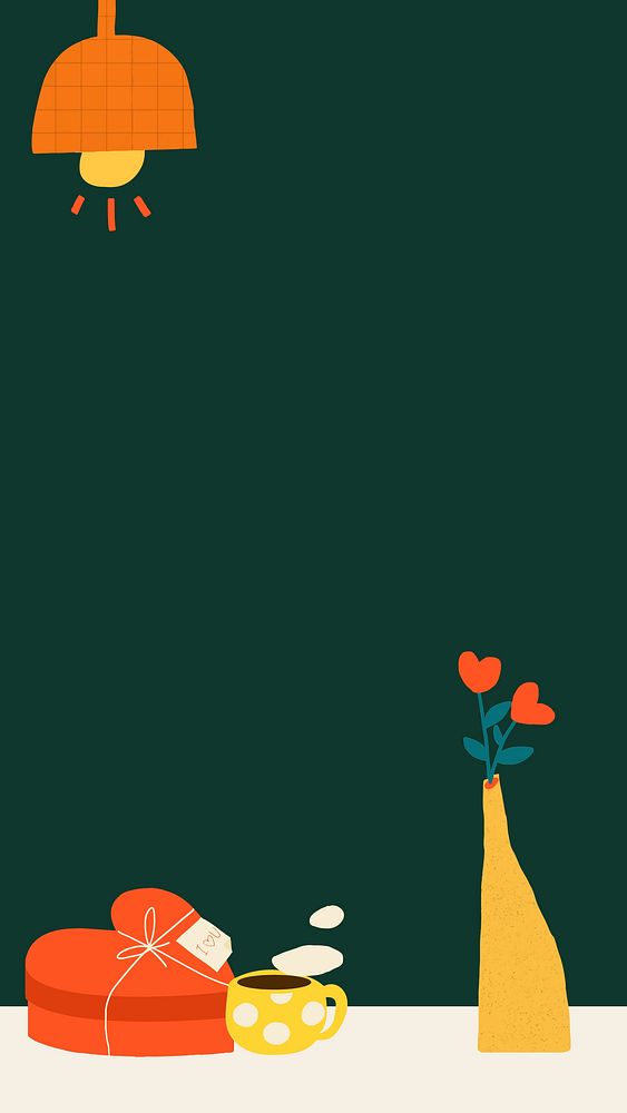 Green Valentine&rsquo;s Facebook story background, doodle border vector
