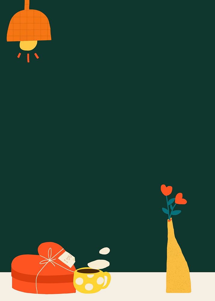 Valentine&rsquo;s doodle background, green border with cute illustration vector