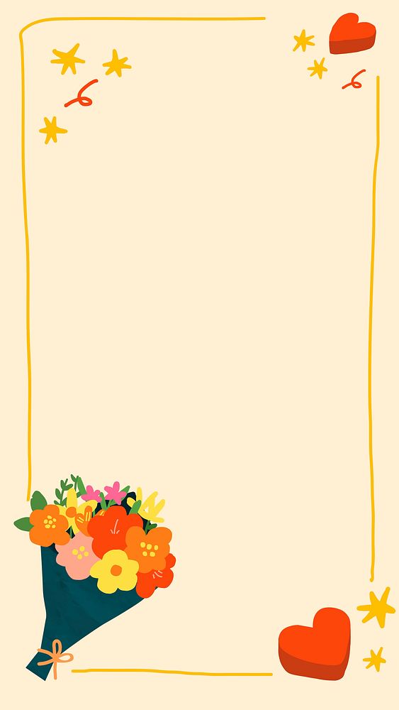 Flower Instagram story frame, Valentine&rsquo;s doodle in beige vector