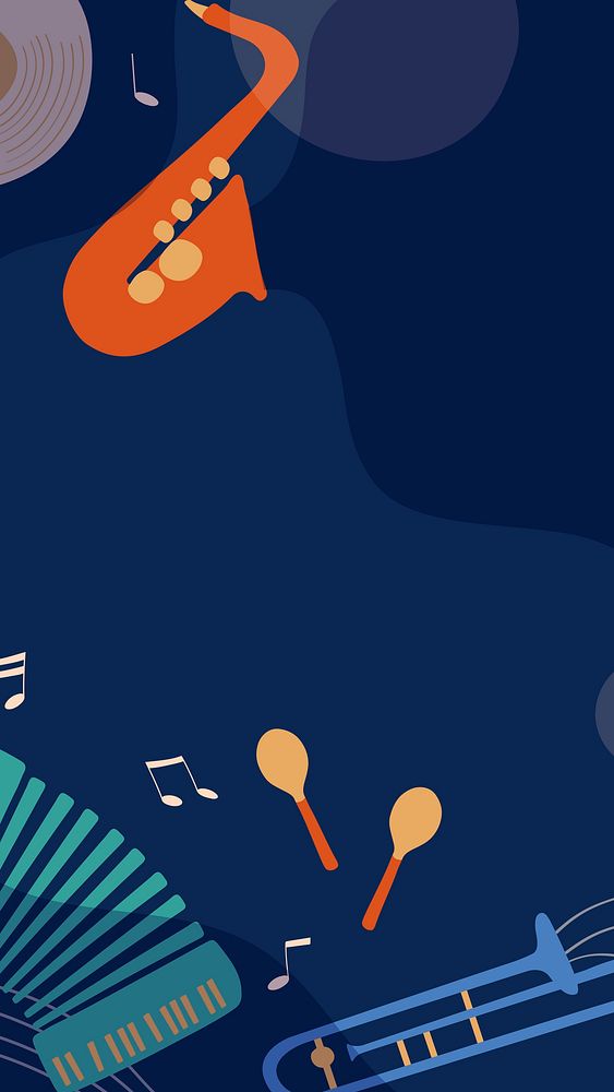 Retro music iPhone wallpaper, blue instrument illustration