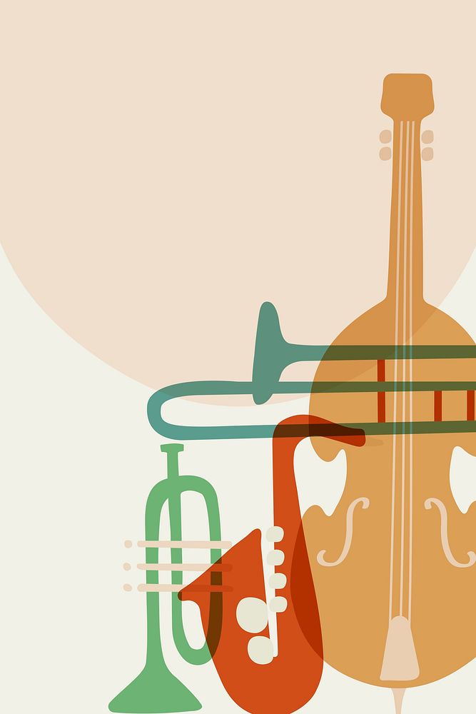 Orange retro background, music border, classical instruments vector