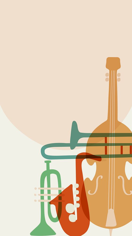 Aesthetic orange iPhone wallpaper, musical instrument frame in retro design
