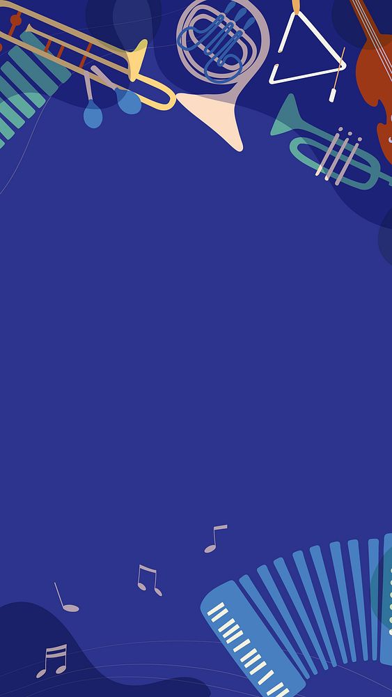 Retro music iPhone wallpaper, blue instrument illustration vector