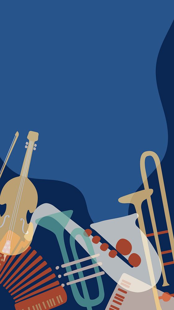 Retro music phone wallpaper, blue instrument illustration vector