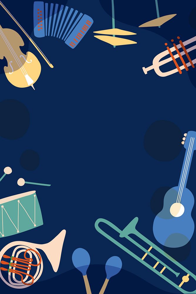 Retro music background, blue instrument illustration vector