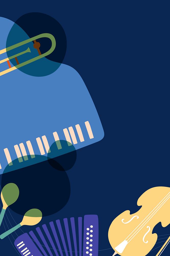 Blue aesthetic background, musical instrument border in retro design vector