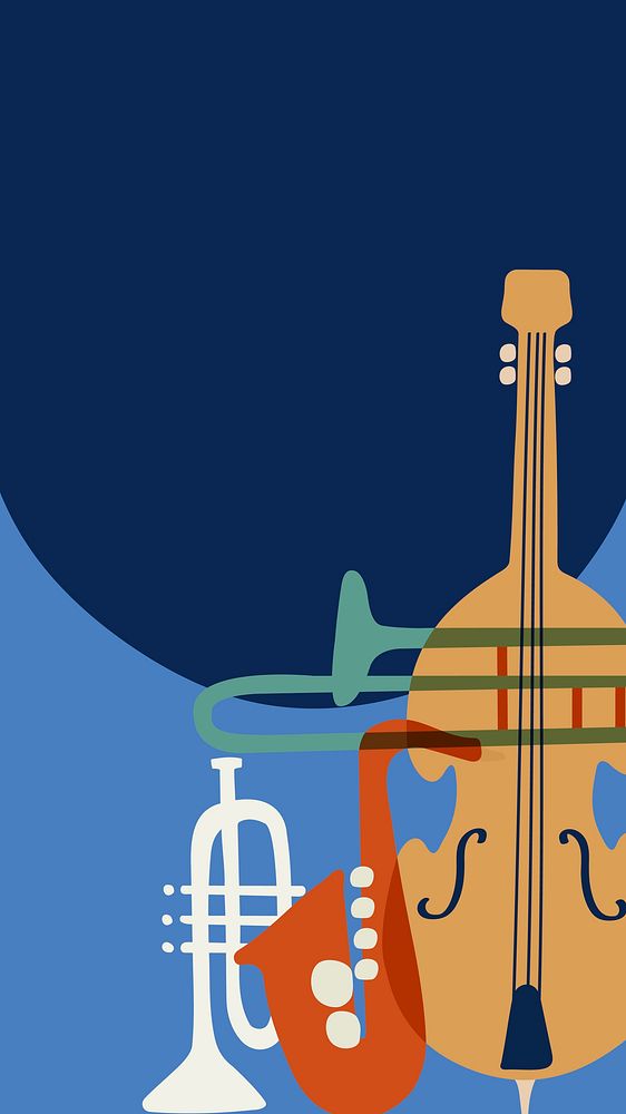 Jazz aesthetic mobile wallpaper, musical instrument border in blue vector