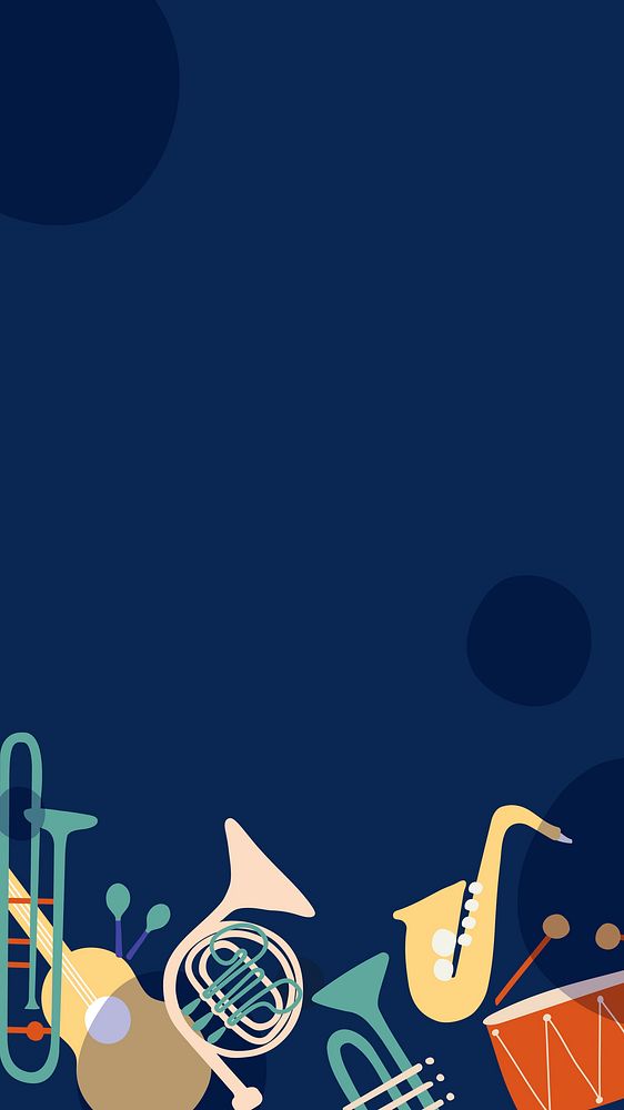 Jazz aesthetic iPhone wallpaper, musical instrument border in blue vector